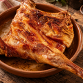 Un lechazo churro asado y seis copas de vino