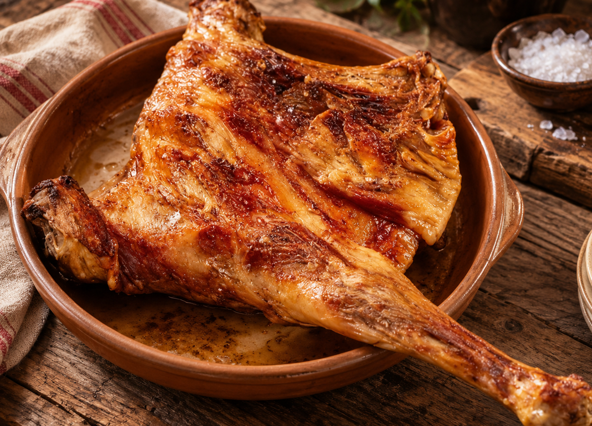 lechazo asado con Matarromera. maridaje